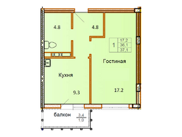 Продается 1-комнатная квартира ЖК Сибирский Двор, дом 6, 37.1  м², 3598700 рублей