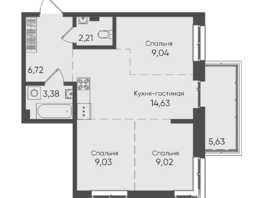 Продается 2-комнатная квартира ЖК Новые Горизонты на Пушкина, б/с 5, 59.66  м²