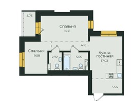 Продается 2-комнатная квартира ЖК Семья, 3 очередь, б/с 5, 63.06  м²