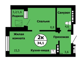 Продается 2-комнатная квартира ЖК Серебряный, дом 1 корпус 2, 34.6  м², 4947800 рублей