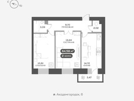 Продается 2-комнатная квартира ЖК Академгородок, дом 7, 64.58  м², 9800000 рублей