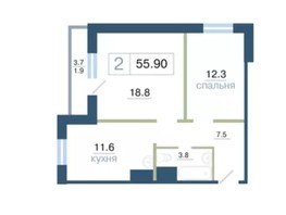 Продается 2-комнатная квартира ЖК Дубенский, дом 7.1, 55.9  м², 8250000 рублей