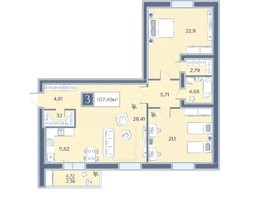 Продается 3-комнатная квартира ЖК Преображенский, дом 6, 107.5  м², 12390000 рублей