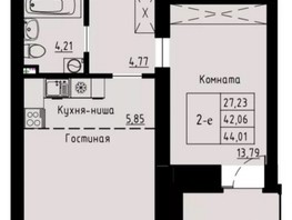 Продается 2-комнатная квартира ЖК Хвоя, 2 этап, дом 4, 44.01  м², 6000000 рублей