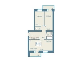 Продается 3-комнатная квартира ЖК Рябиновый, 74.43  м², 8338600 рублей