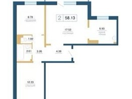 Продается 2-комнатная квартира ЖК Нанжуль-Солнечный, дом 8, 58.13  м², 6700000 рублей