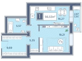 Продается 1-комнатная квартира ЖК Преображенский, дом 7, 56.53  м², 7642856 рублей