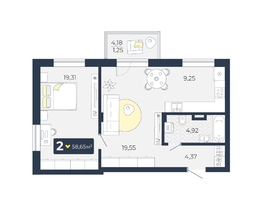 Продается 2-комнатная квартира ЖК Живём, Квартал 6.1, дом 1, 58.65  м², 6216900 рублей