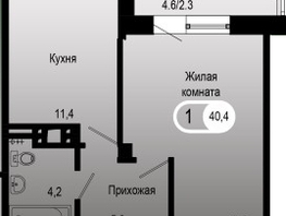 Продается 1-комнатная квартира ЖК Сити-квартал на Взлетной, дом 1, 41.46  м², 8190000 рублей