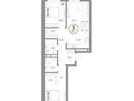 Продается 3-комнатная квартира ЖК Юдинский, дом 1.4, 73.71  м², 8108100 рублей