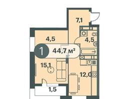 Продается 1-комнатная квартира ЖК Три Клёна, дом 1, 44.7  м², 6705000 рублей