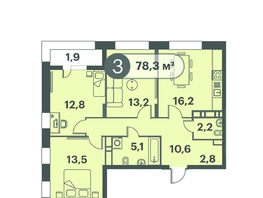 Продается 3-комнатная квартира ЖК Три Клёна, дом 1, 78.3  м², 9787500 рублей