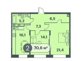 Продается 2-комнатная квартира ЖК Три Клёна, дом 1, 70.6  м², 9248600 рублей