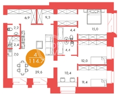 Продается 4-комнатная квартира ЖК Барбарис, 114.7  м², 22000000 рублей