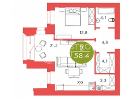 Продается 2-комнатная квартира ЖК Барбарис, 58.4  м², 10450000 рублей