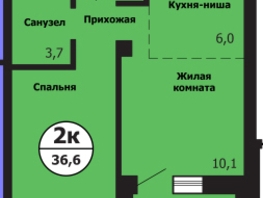 Продается 2-комнатная квартира ЖК Тихие зори, дом Панорама корпус 2, 36.6  м², 5636400 рублей