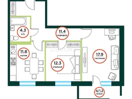 Продается 2-комнатная квартира ЖК ЭКО, дом 2, 59.56  м², 6450000 рублей