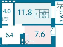 Продается 1-комнатная квартира ЖК Олимп, дом 1, 30.9  м², 4500000 рублей