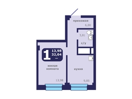 Продается 1-комнатная квартира ЖК Звездный, 32.04  м², 4495920 рублей