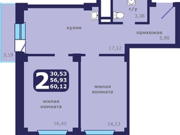 Продается 2-комнатная квартира ЖК Звездный, 60.12  м², 8058072 рублей