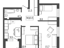 Продается 3-комнатная квартира ЖК Тихие зори, дом Гранит корпус 2, 63.5  м², 7683500 рублей