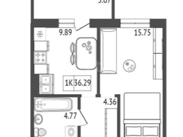 Продается 1-комнатная квартира ЖК Аринский, дом 2 корпус 1, 36.3 м², 4100000 рублей