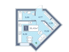 Продается 1-комнатная квартира ЖК Преображенский, дом 6, 36.31 м², 6172700 рублей