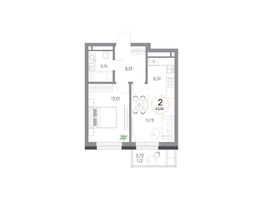 Продается 2-комнатная квартира ЖК Юдинский, дом 1.4, 42.14 м², 5313854 рублей