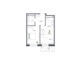 Продается 2-комнатная квартира ЖК Юдинский, дом 1.4, 42.71 м², 5385731 рублей