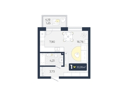 Продается 1-комнатная квартира ЖК Живём, Квартал 6.2, дом 1, 33.95 м², 3819375 рублей