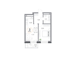 Продается 2-комнатная квартира ЖК Юдинский, дом 1.4, 42.12 м², 5340816 рублей