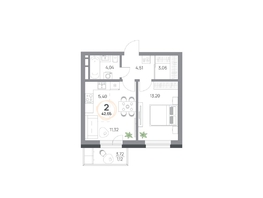 Продается 2-комнатная квартира ЖК Юдинский, дом 1.3, 42.65 м², 5582885 рублей
