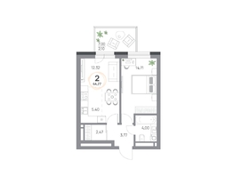 Продается 2-комнатная квартира ЖК Юдинский, дом 1.3, 44.69 м², 5849921 рублей