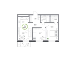 Продается 3-комнатная квартира ЖК Юдинский, дом 1.2, 60.65 м², 7678290 рублей