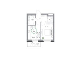 Продается 1-комнатная квартира ЖК Юдинский, дом 1.3, 38.15 м², 5516490 рублей