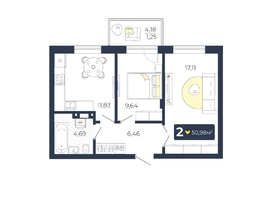 Продается 2-комнатная квартира ЖК Живём, Квартал 6.1, дом 1, 50.98 м², 5414076 рублей