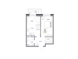 Продается 2-комнатная квартира ЖК Юдинский, дом 1.4, 44.86 м², 5665818 рублей