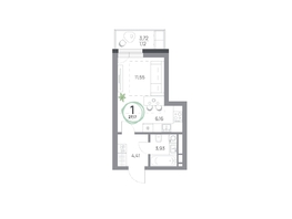 Продается 1-комнатная квартира ЖК Юдинский, дом 1.4, 27.17 м², 4301011 рублей