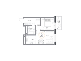 Продается 2-комнатная квартира ЖК Юдинский, дом 1.4, 41.12 м², 5201680 рублей