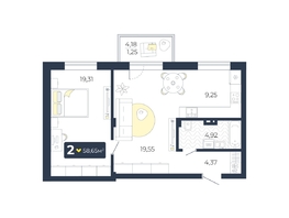 Продается 2-комнатная квартира ЖК Живём, Квартал 6.2, дом 1, 58.65  м², 6175845 рублей