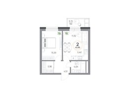 Продается 2-комнатная квартира ЖК Юдинский, дом 1.5, 42.65 м², 5275805 рублей