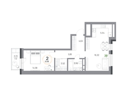 Продается 2-комнатная квартира ЖК Юдинский, дом 1.5, 57.16 м², 6944940 рублей