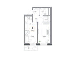 Продается 2-комнатная квартира ЖК Юдинский, дом 1.5, 51.66 м², 6250860 рублей