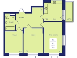 Продается 3-комнатная квартира ЖК Univers (Универс), 2 квартал, 70.6 м², 10342900 рублей