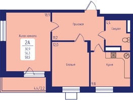 Продается 2-комнатная квартира ЖК Univers (Универс), 2 квартал, 58.5 м², 9184500 рублей