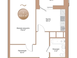 Продается 1-комнатная квартира ЖК Небо над Енисеем, корпус 2, 41.3 м², 6195000 рублей