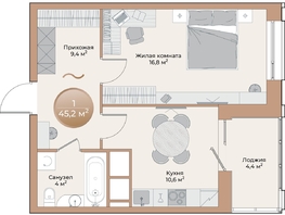 Продается 1-комнатная квартира ЖК Небо над Енисеем, корпус 2, 43 м², 7095000 рублей