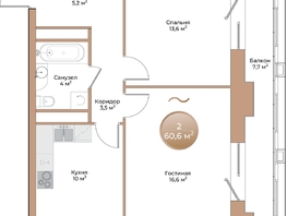 Продается 2-комнатная квартира ЖК Небо над Енисеем, 55.2  м²