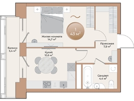 Продается 1-комнатная квартира ЖК Небо над Енисеем, 39.2 м²