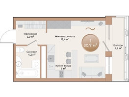 Продается 1-комнатная квартира ЖК Небо над Енисеем, 27.8  м²